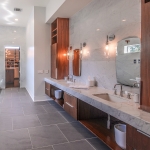 Luxury Spa themed master bath w walk in shower, carrera marble countertops and walls