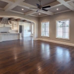 Living room with a view into the kitchen