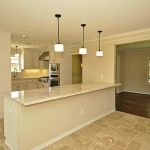 Breakfast Bar with thoroughly modern lighting.